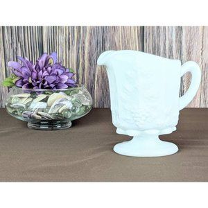 Vtg MCM White Opaque Milk Glass Creamer Juice Pitcher Westmoreland Grape Leaves